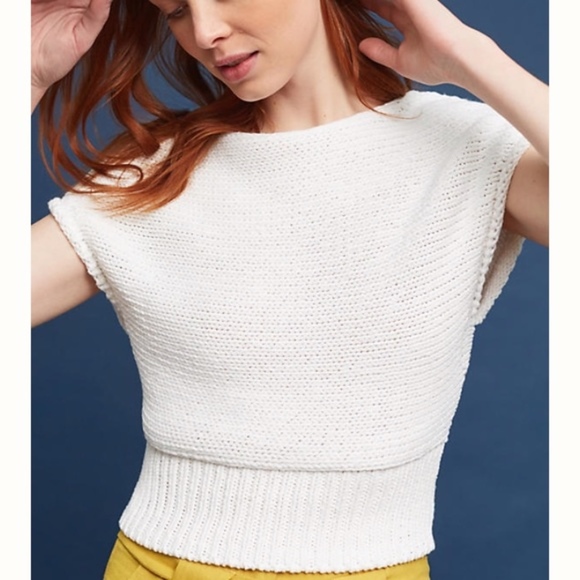 Anthropologie Tops - Anthro Moth White Knit Sleeveless Top Size S